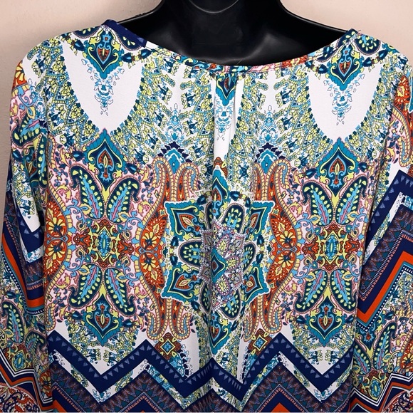 Large Renee C Colorful Boho Blouse Lightweight 3/4 Sleeve Vneck Boho Bohemian - Picture 5 of 12